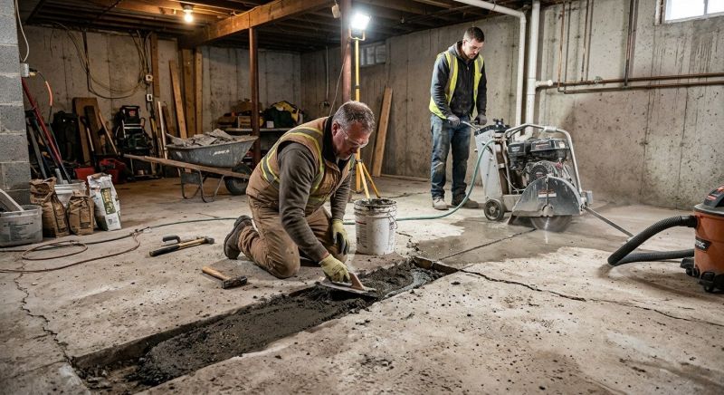 Cracked Basement Floor Repair in North Attleboro, MA